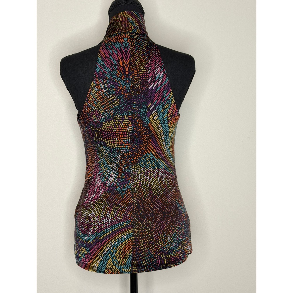 Trina Turk Silk Halter Top Scarf Neck Mosaic Dot Print Blouse Multi Color Size 6 - Picture 2 of 4